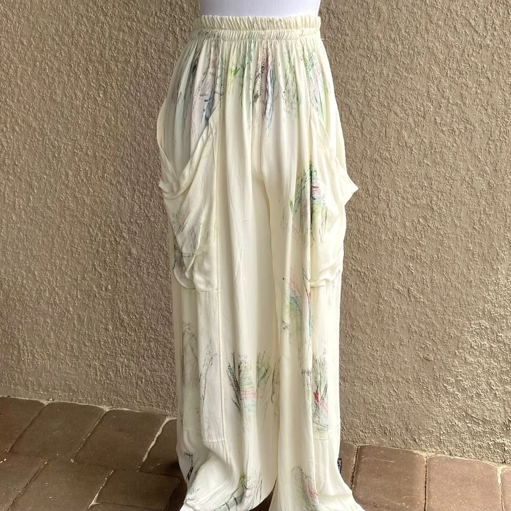 Sarah Santos Cream Wide Leg with Cuffs Pants Sz S - Picture 1 of 9